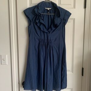 Elegant Navy Blue Ruffled Silk Dress